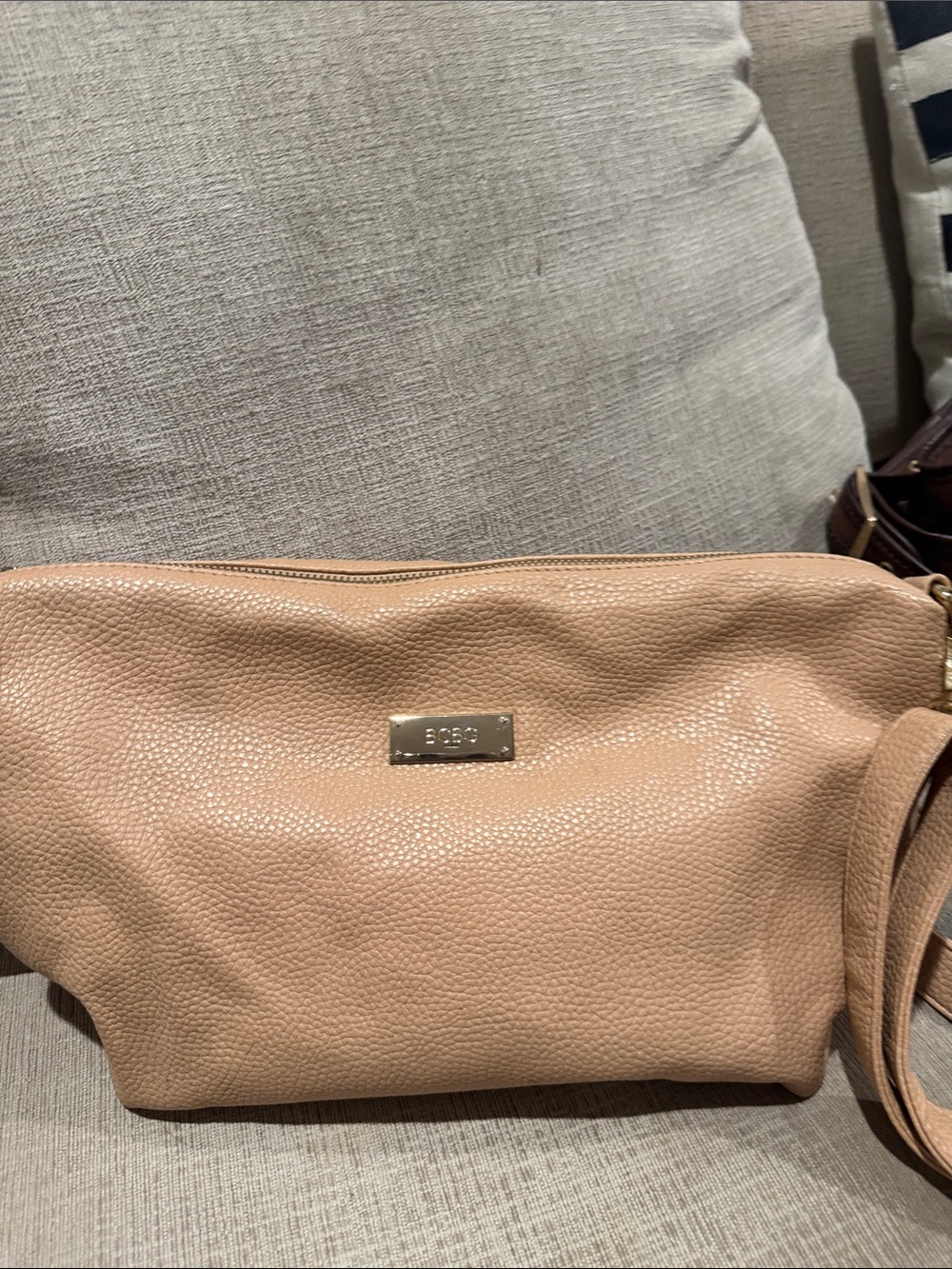 BCBG  Pebbled Leather Crossbody Bag in Nude color